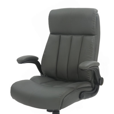 Fauteuil de bureau ergonomique en similicuir - Fauteuil de direction ultra rembourré avec accoudoirs rabattables, réglable en hauteur, inclinable et roulettes lisses, gris