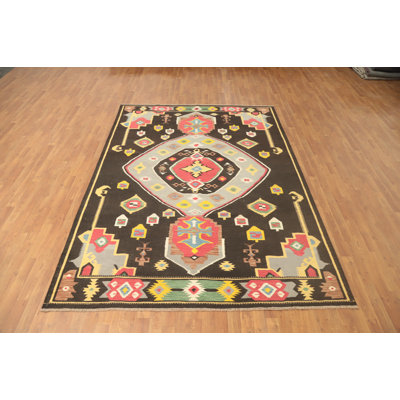 Tapis kilim à motif géométrique audacieux 7 x 10 dans des tons terreux
