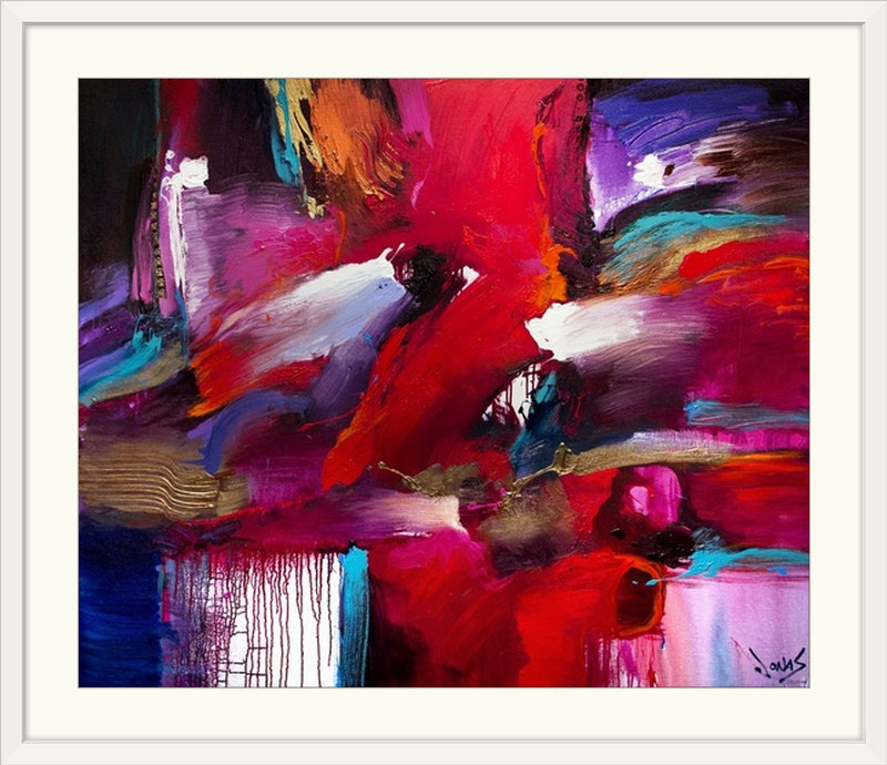 «Red Extase» par Frioucheburg, impression, H 32 po x l 38 po x P 1 po, Cadre blanc