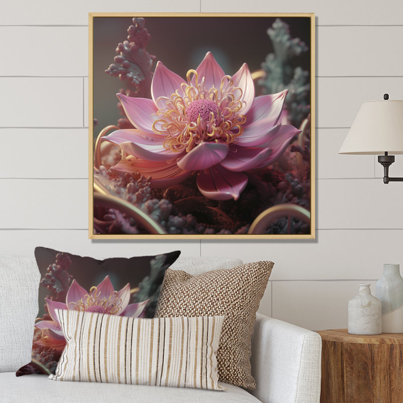 «Blooming Magical Pink Lotus I» sur toile, Cadre naturel flottant, H 16 po x l 16 po x P 1 po