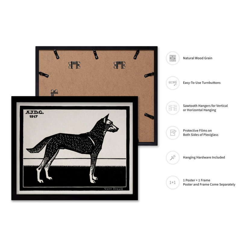Chien noir et blanc, Black Framed, Poster, H 08 po x l 10 po