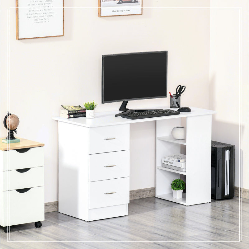 47" Modern Home Office Computer Desk Bookcase Combo Writing Table Workstation with 3 Drawer