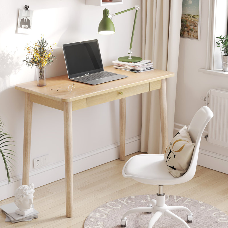 Bureaux naturels de 40 x 20 po Boho - petit bureau d'écriture avec tiroirs, coiffeuse de maquillage simple, bureau d'ordinateur, bureau en bois massif pour la chambre à coucher, le salon et le bureau