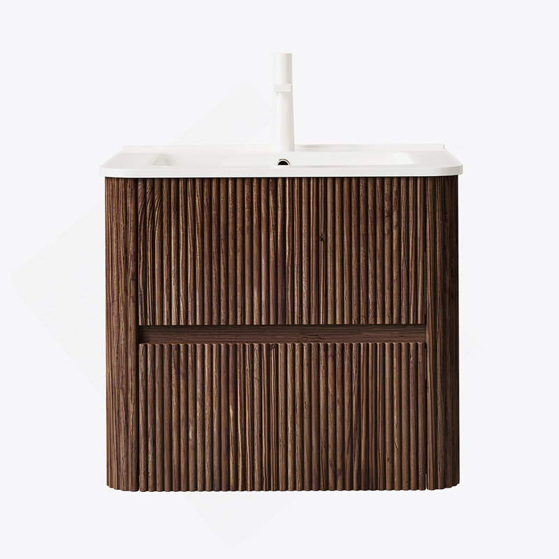 Meuble-lavabo de salle de bain mural avec lavabo, 2 tiroirs flottants, 24", Noyer foncé