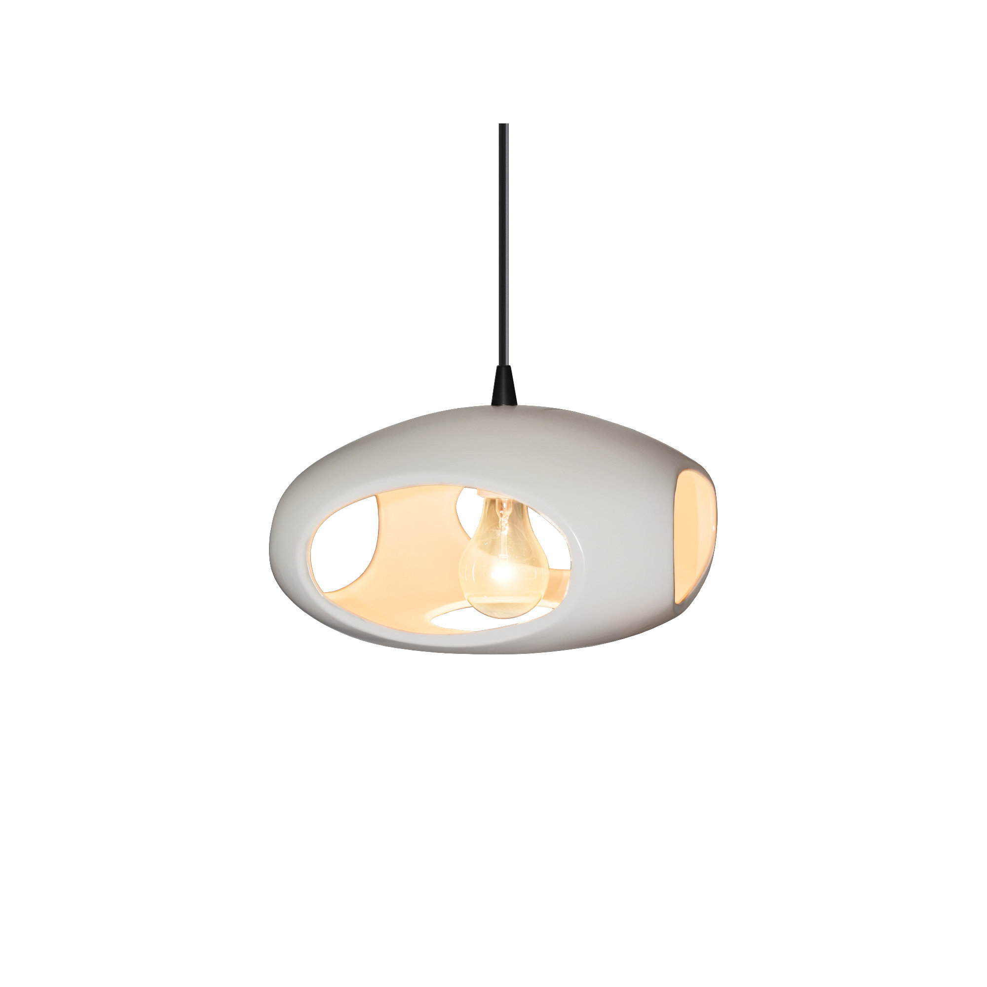 Logan Single Light Ceramic Dimmable Pendant, Matte Black, Bisque