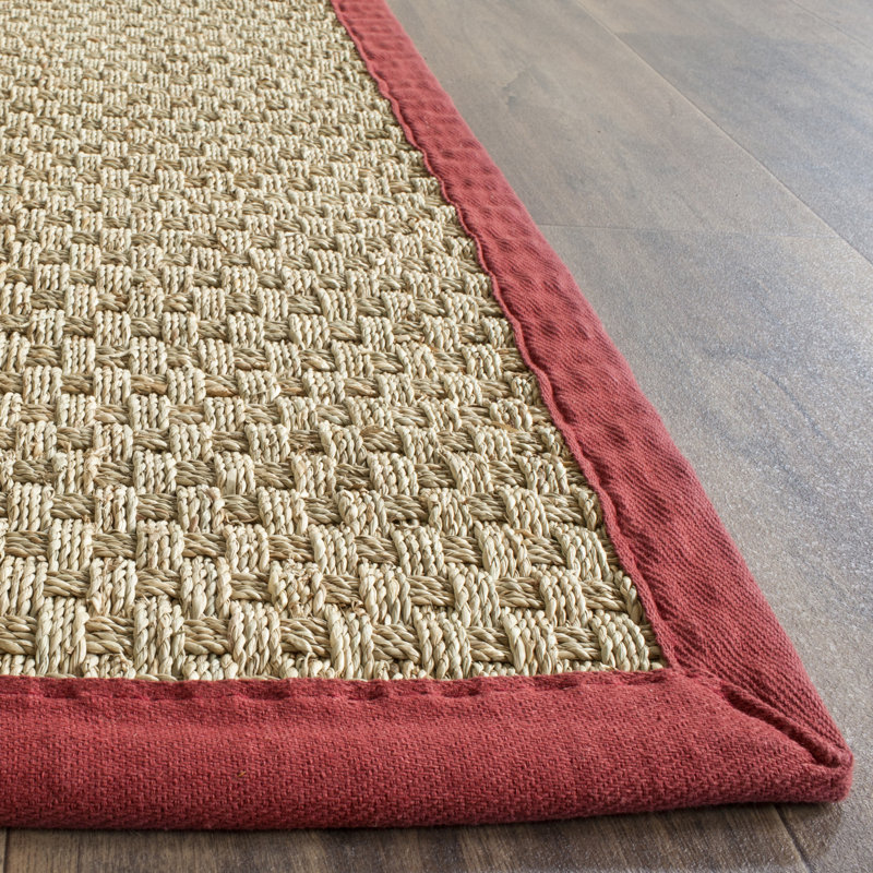 Natural Fiber Rikko Border Area Rug In Natural & Red, Rectangle 91 x 152 cm