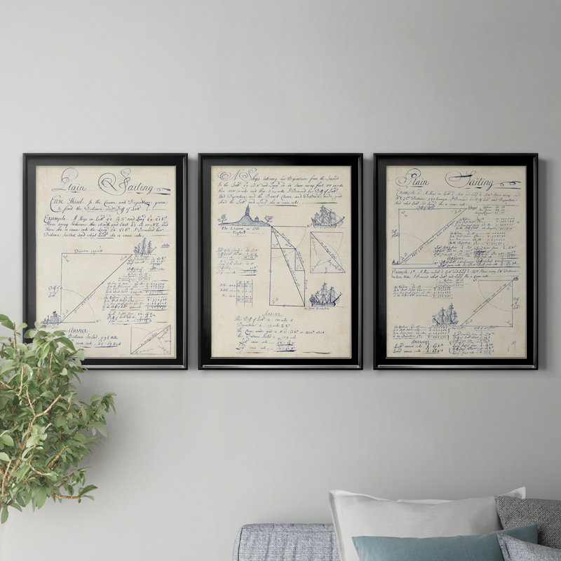 «Nautical Journal IV», ensemble de 3 impressions sur toile encadrées, H 18,5 po x l 73,5 po x P 1,5 po, Cadre noir