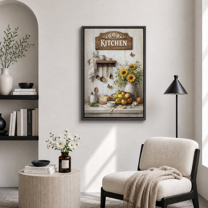 Farmhouse Kitchen, 24" H x 16" W x 1.5" D, Black Frame