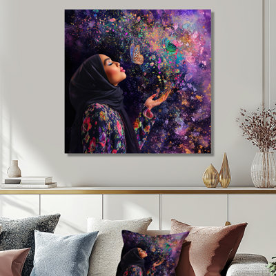 Purple Butterfly Muslima - Woman Butterfly Wall Art Decor