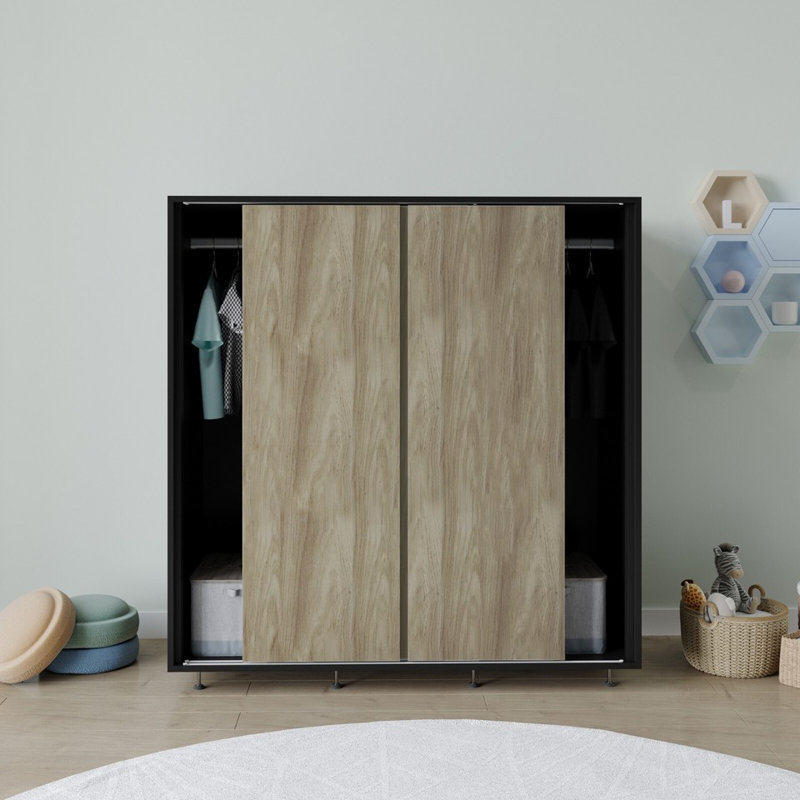 Solid Wood Wardrobe, Black/Oak