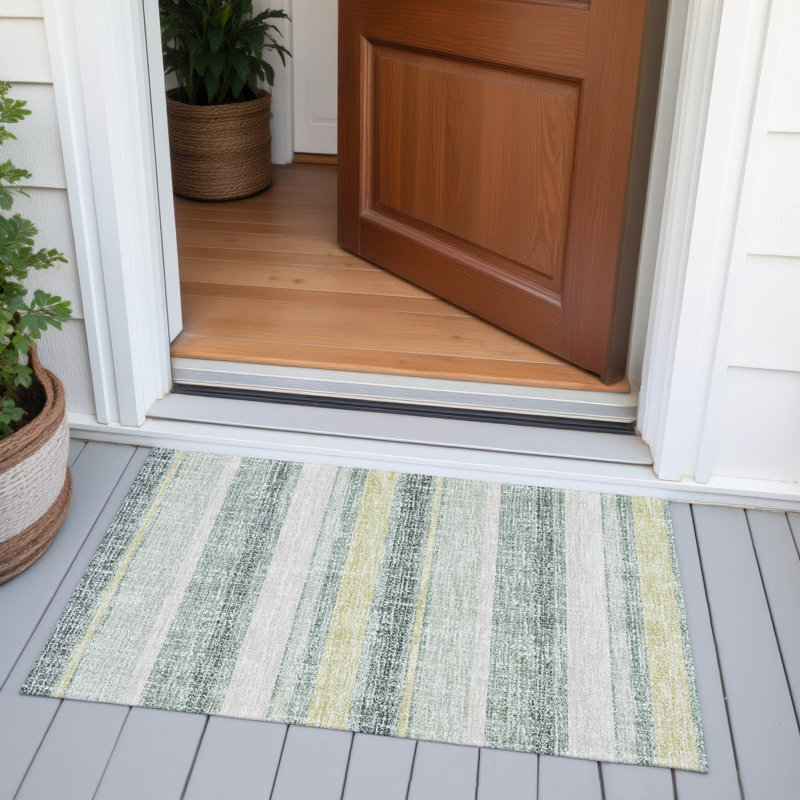Machine Washable Indoor/Outdoor Xhevrie Seafoam Rug, Rectangle 1'8" x 2'6"