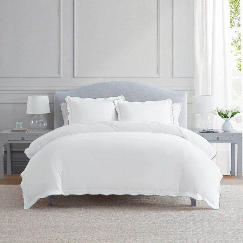 Martha Stewart Simple Scallop Cotton Set, Twin Duvet Cover + 1 Standard Sham, Beige