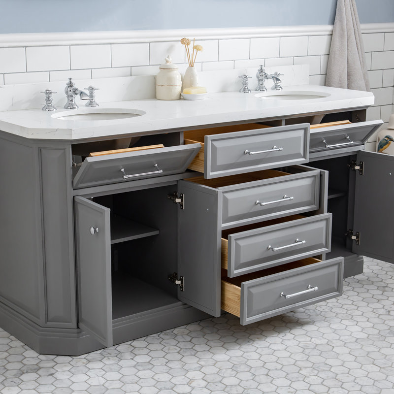 Ensemble de meuble-lavabo double 72 po Bruning, Gris cachemire, Chrome poli