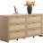Rattan 6 Drawer Dresser, 57" Wide Boho Wooden Storage Chest, TV Stand for Bedroom or Living Room