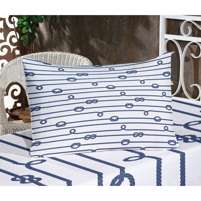 Ambesonne Navy Fitted Sheet & Pillow Sham Set, Navy Blue and White, Queen Sheet Set + 1 Fitted Sheet + 4 Pillowcases