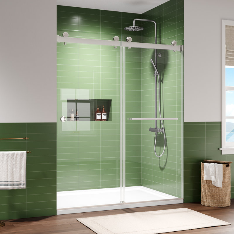55"-59" W x 72" H Double Sliding Frameless Shower Door with 5/16" Tempered Glass, Thicken Square Top Rail, and Stainless Steel Accessories