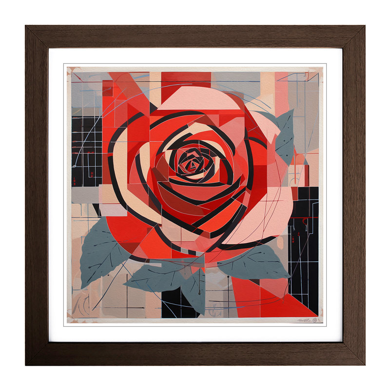 Rose Constructivism No.3 - Single Picture Frame Print on Wood, Black