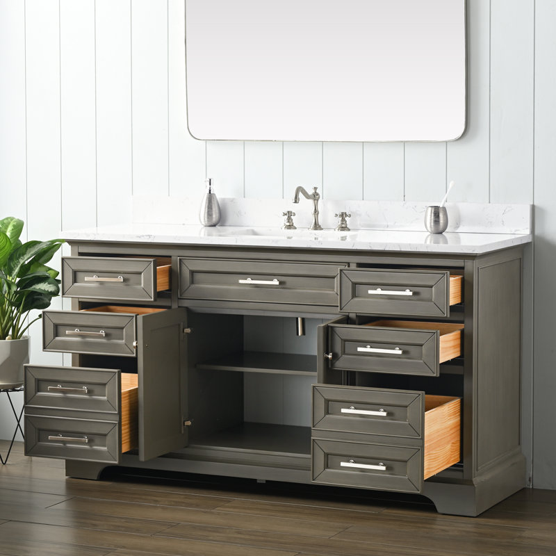 Ensemble de meuble-lavabo simple 60 po Currahee, Gris argenté / nickel brossé