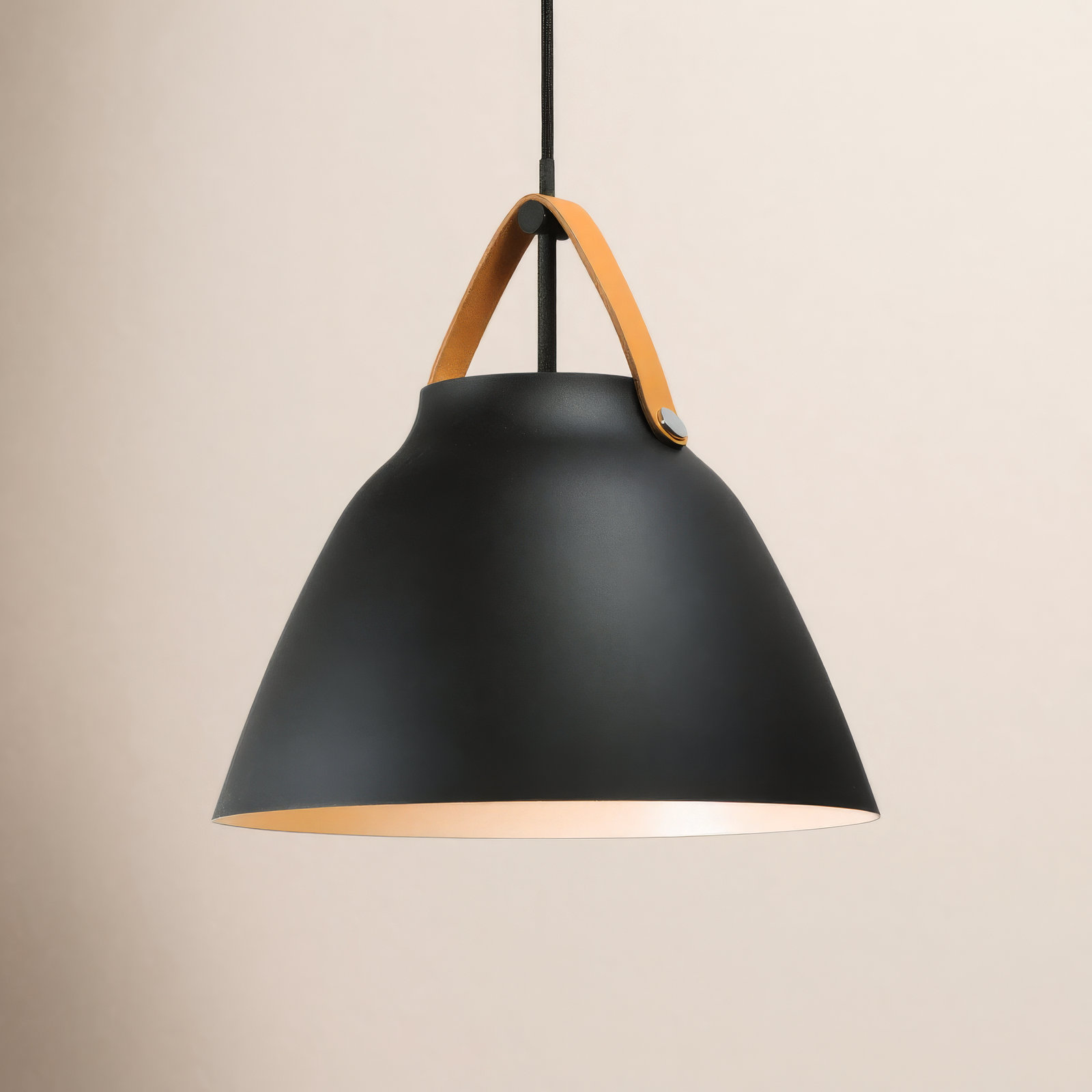Gianni 1 - Light Single Dome Pendant, 14.5" H x 14.25" W x 14.25" D, Tan Leather/Black