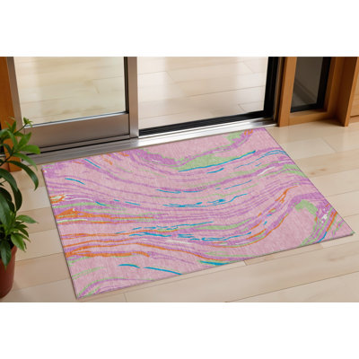 Tapis intérieur lavable abstrait 3 pi x 5 pi rose et bleu sarcelle HomeRoots