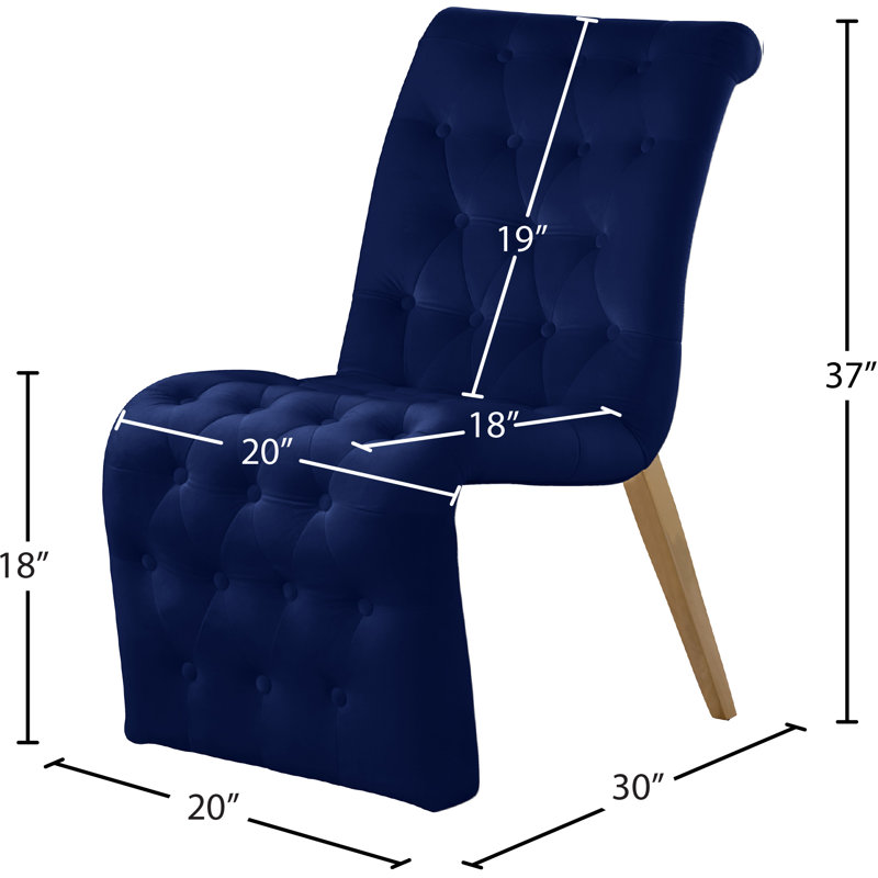 Chaise d'appoint rembourrée en velours capitonné Desroches, Velours bleu marine