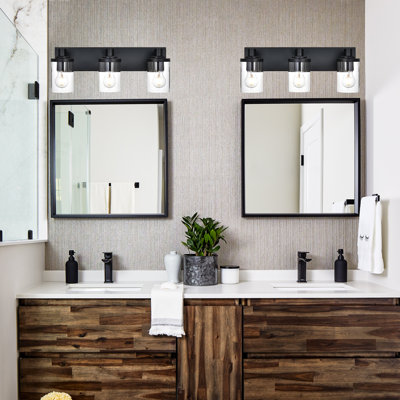 Bathroom Vanity Light Farmhouse 3 Light Matte Black Vanity Lighting Fixtures With Clear Glass Shade(Exclude Bulb)