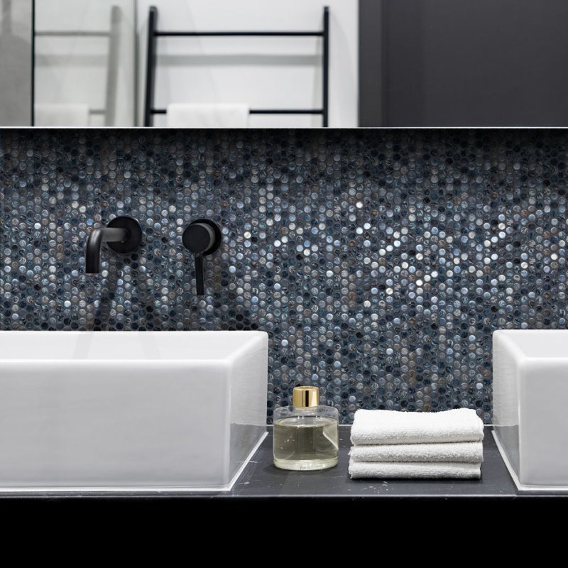 Eterna Penny 12" x 12" Recycled Penny Glass Mosaic, Iris Gris