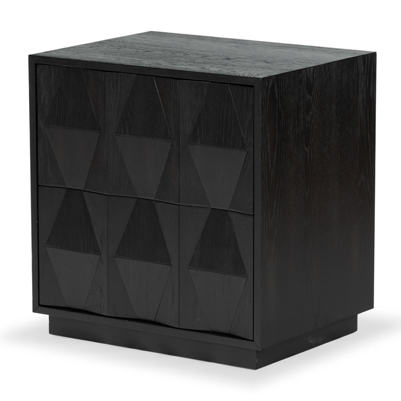Riabelle Wood 2 Drawer Nightstand, Black