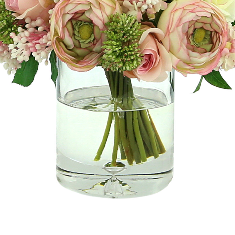 Ranunculus, Lilac And Rose Arrangement In A Glass With Bubble