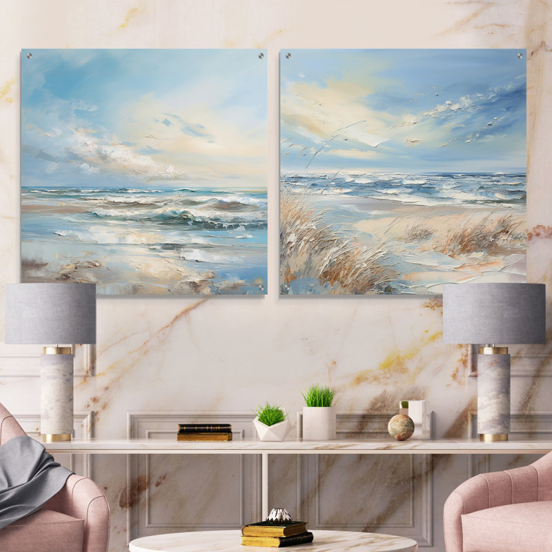 «Coastal Waves Charm in Winter» - ensemble d'art mural en verre acrylique Coastal Waves, H 16 po x l 33 po