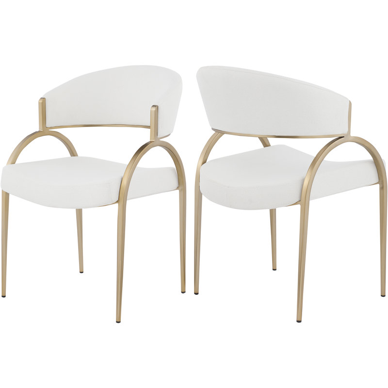 17.72'' H Upholstered Metal Armchair, Cream Linen Textured Fabric, Brushed Brass