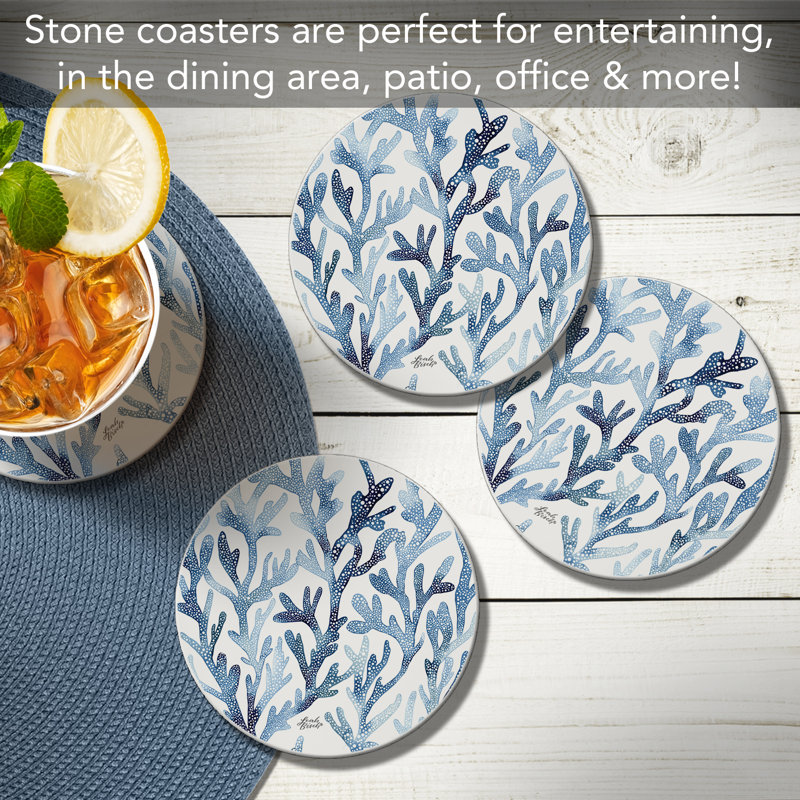 Ensemble de 4 sous-verres ronds en pierre Thirstystone Ocean Coral