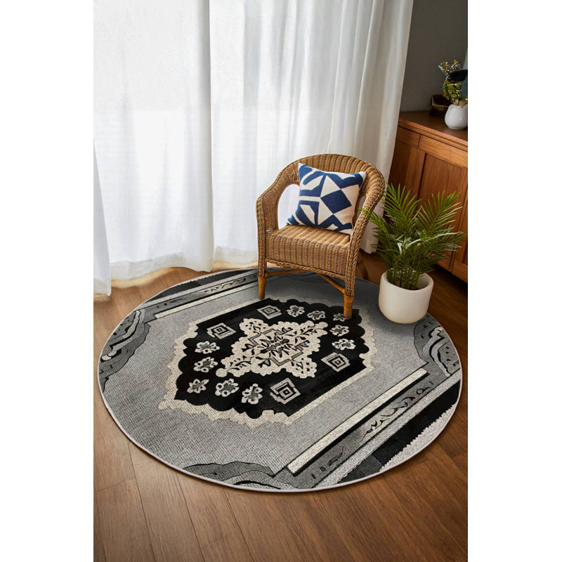 Bureen Collection Digital Print Cotton-Polyester Gray Moroccan Rug, Rectangle 4' x 7'3"