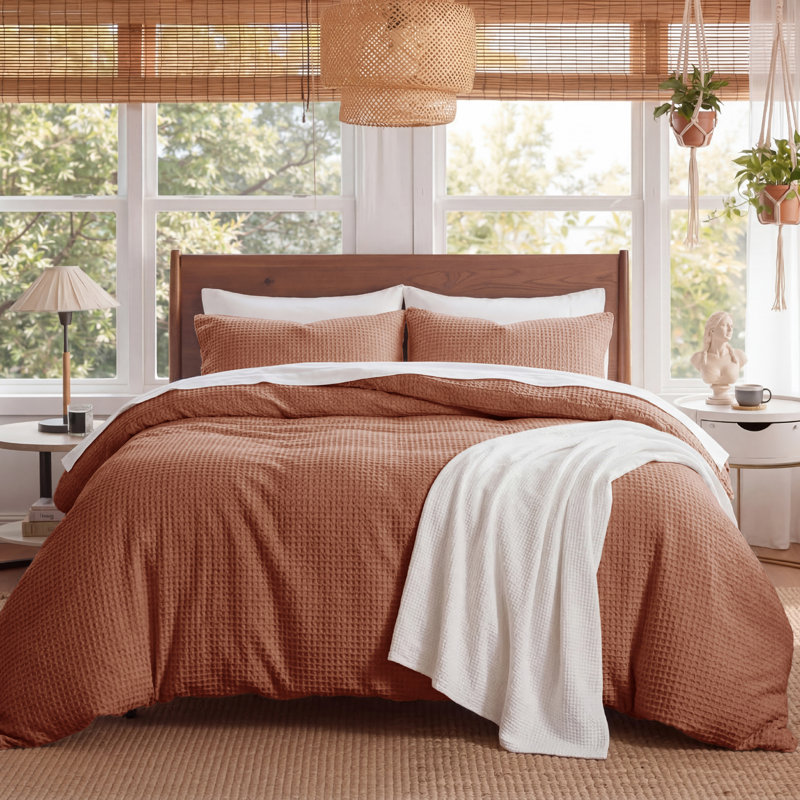 Ensemble de housse de couette à tissage gaufré 100% coton Essential Collection, Rouge Aragon