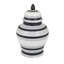 Pot décoratif avec couvercle, contraste minimaliste, lignes bleues blanches, 16 pouces