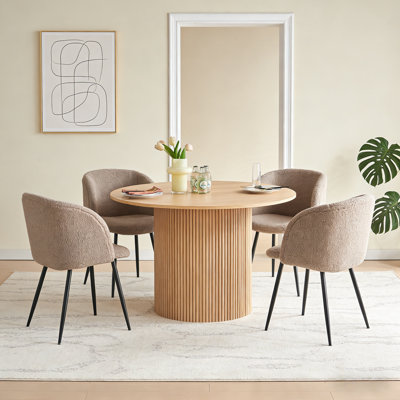 47" Round Dining Room Table And Chair Set, Table With 4 Sherpa Kitchen Chairs For Dining Room Kitchen Apartment