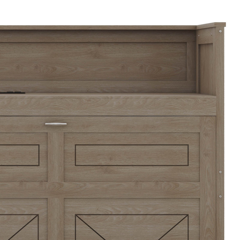 Lit escamotable simple de taille très grand avec bureau, lumière DEL et station de charge USB, commode en bois