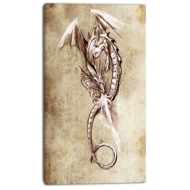 « imaginaire dragon tatouage sketch », impression sur toile, H 32 po x l 16 po x P 1 po