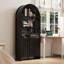 Bibliothèque de 71 pouces de hauteur avec plateau arqué et armoire de rangement, parfaite pour un décor rustique et un rangement polyvalent
