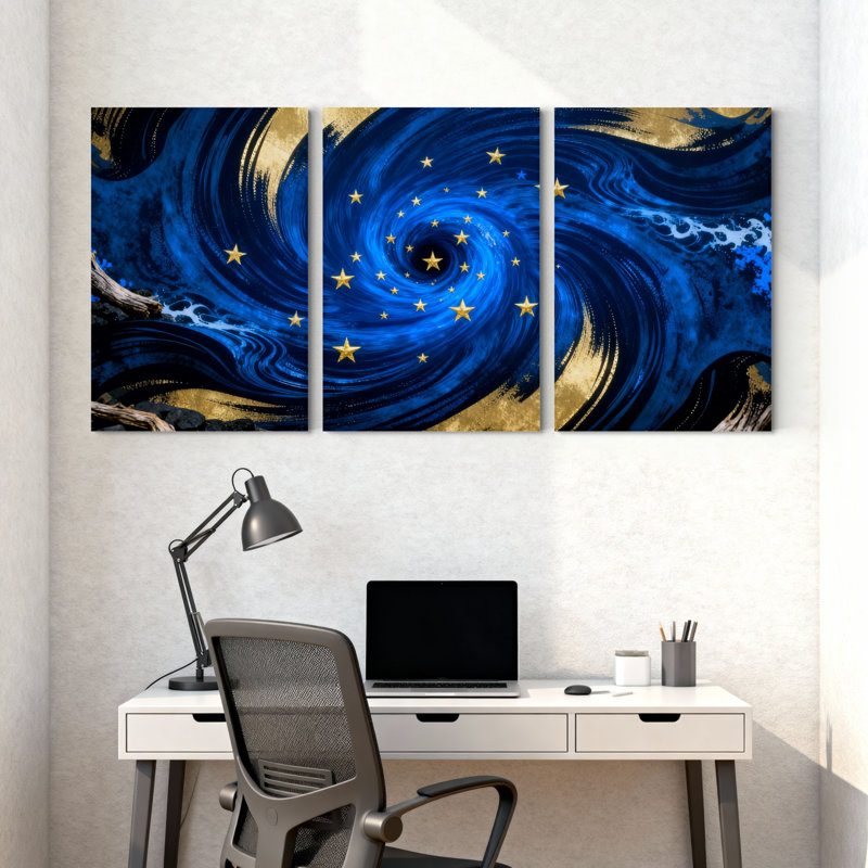 Ensemble de 3 impressions sur toile Blue Swirl, H 18 po x l 36 po