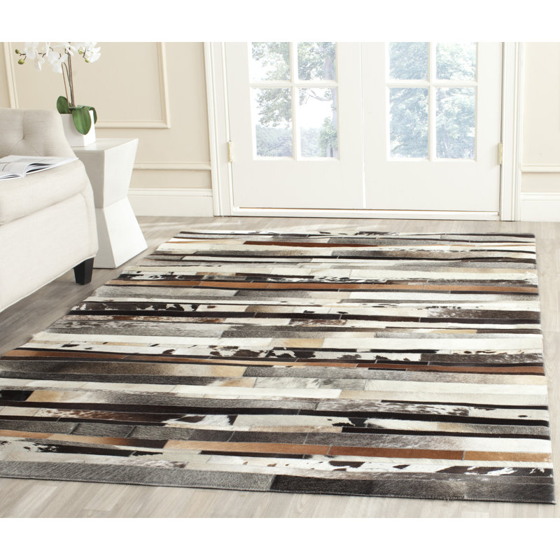 Tapis géométrique en cuir tissé à la main Barr, Rectangle 8 pi x 10 pi