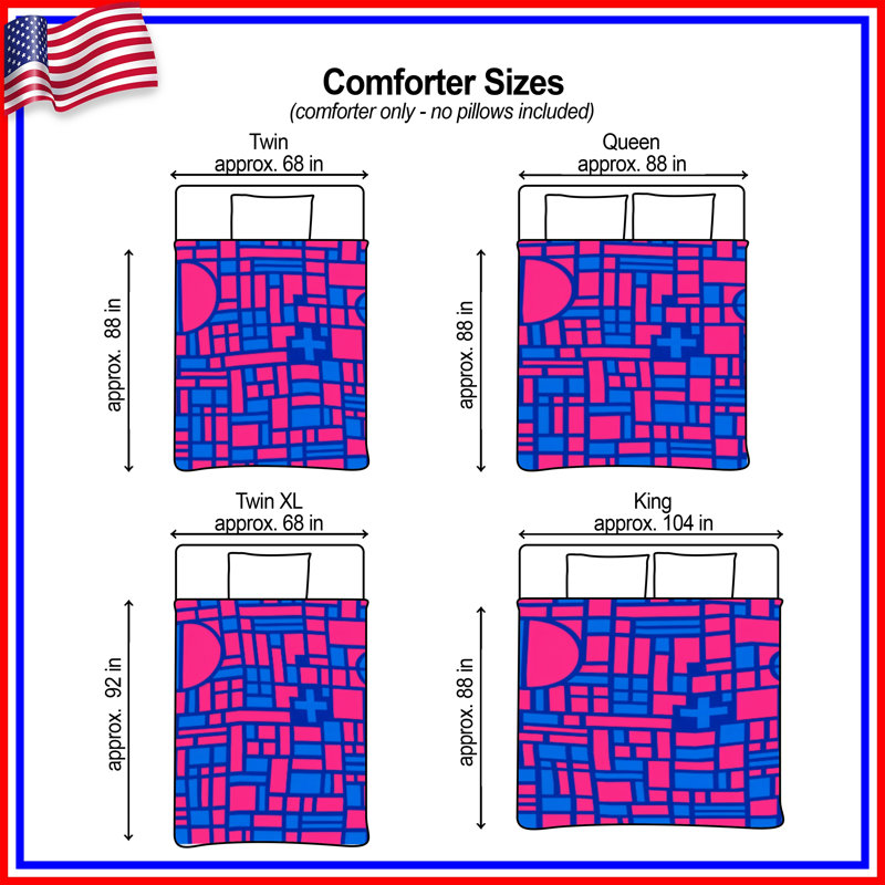 Pink Blue Geometric Shapes Comforter, Queen