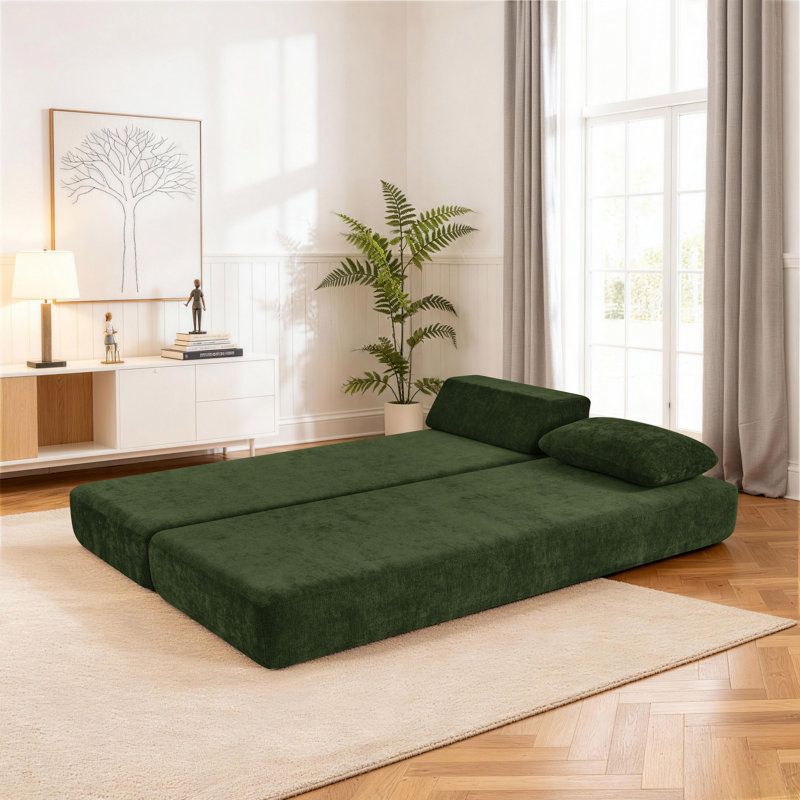 Convertible Daybed &Guest Bed Fold Out Sleeper With Queen Size Mattress, 30" W, Green
