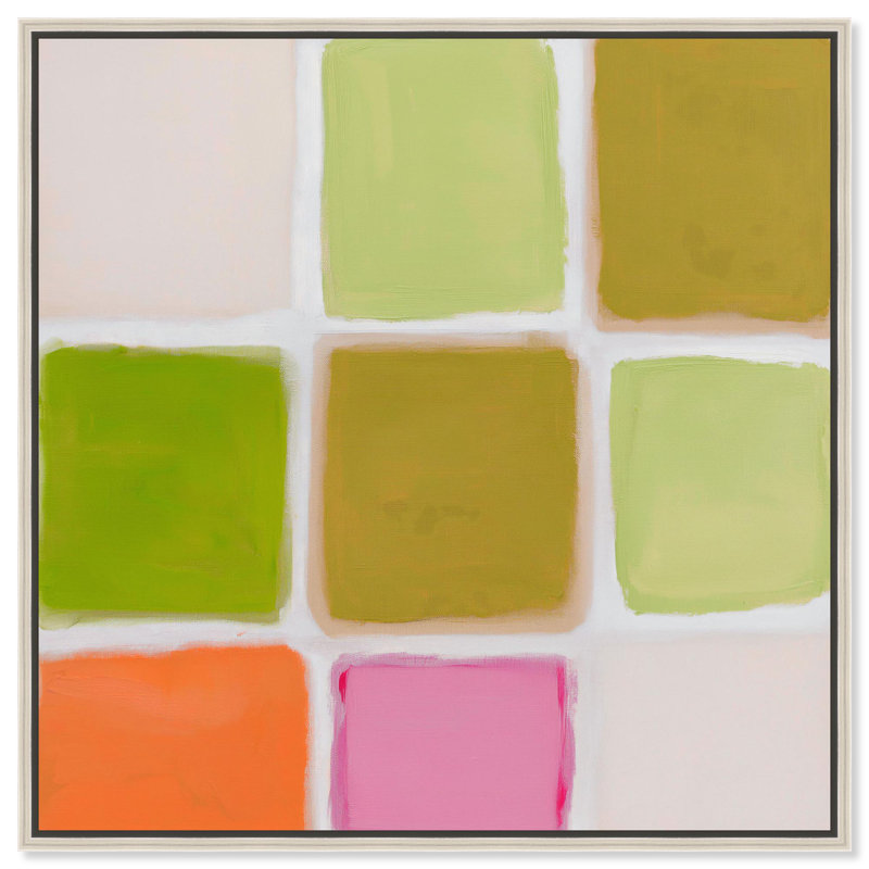 «Pastel Grid II Green», reproduction d'art sur toile par Art Remedy, H 12 po x l 12 po, Cadre argenté