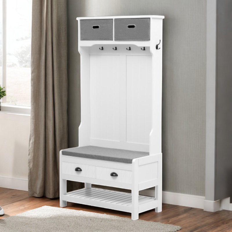 3-in-1 Multi-functional Hall Tree With Coat Rack, Storage Bench, And Shoe Cabinet For Entryway And Hallway, White
