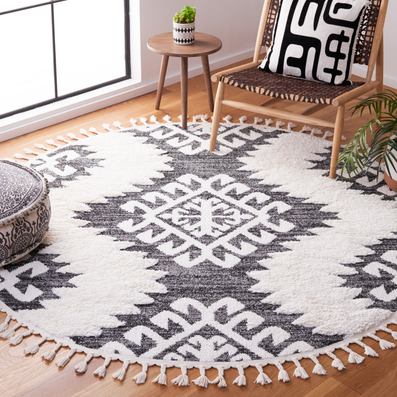 Tapis performance à poils longs style marocain, Rond 6 pi 7 po