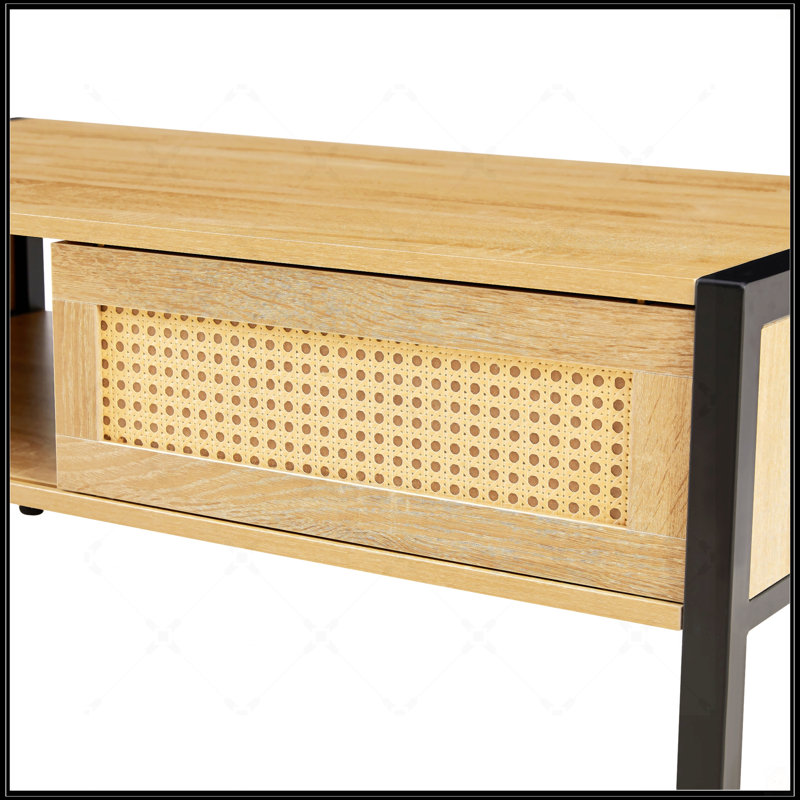 40.16" Rattan Coffee Table, Natural Top/Black Base