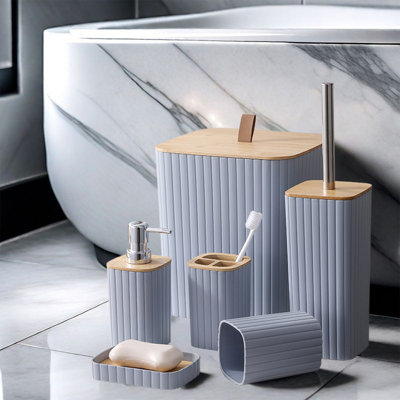 Ensemble d'accessoires de salle de bain 6 pièces, distributeur de savon à poubelle, gris