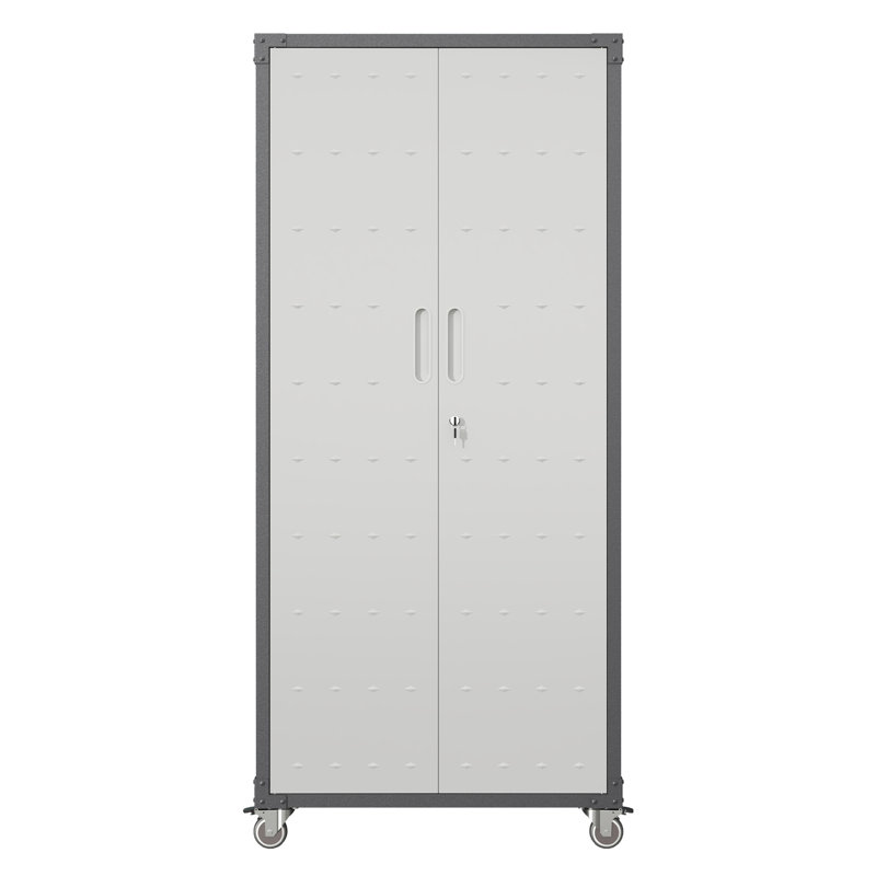 Armoire de rangement en métal 71 po avec roulettes - Armoire de rangement robuste pour outils pour la maison, le bureau, l'école et le garage, noir / gris