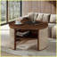 Table basse ronde en bois de noyer à 2 niveaux avec base en rotin, bord arrondi et amp; Grand rangement pour le salon